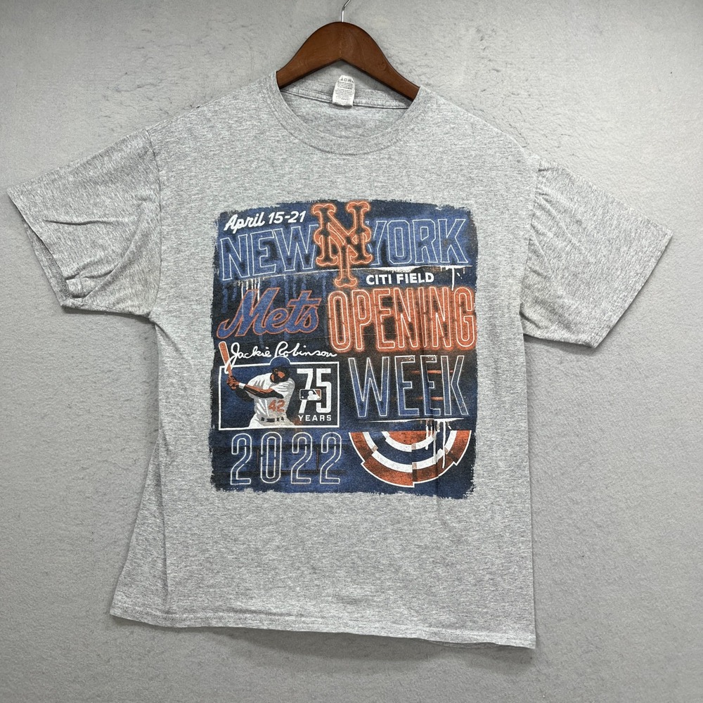 New York Mets T-Shirt Men Medium Grey Opening Week 2022 Jackie Robinson NYM MLB